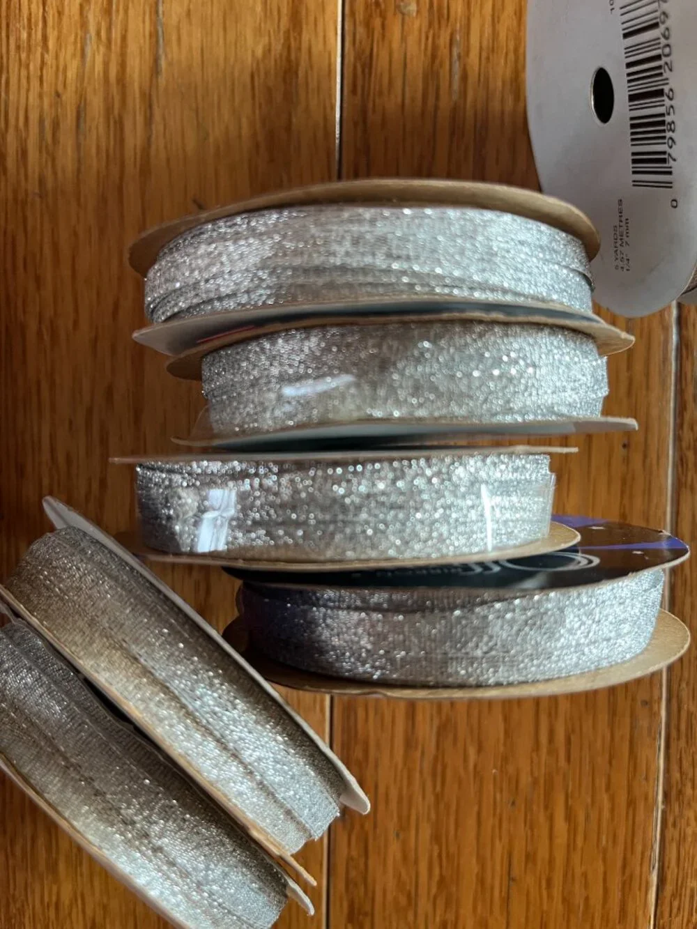 7 Metalic Silver Ribbon on Spools   (5yds each)